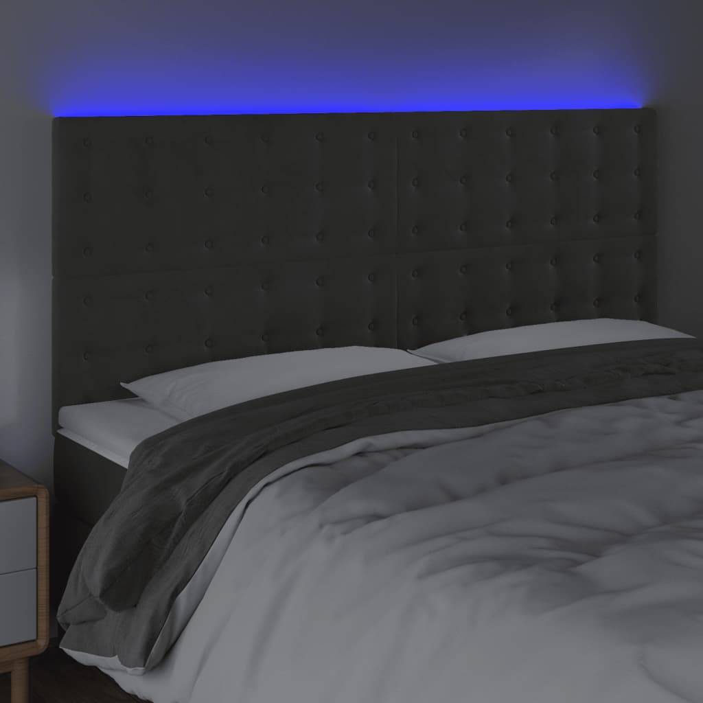 vidaXL LED Kopfteil Dunkelgrau 200x5x118/128 cm Samt