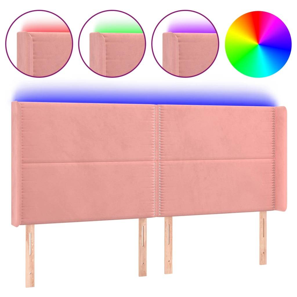 vidaXL LED Kopfteil Rosa 163x16x118/128 cm Samt