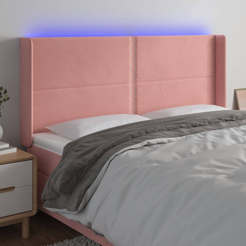 vidaXL LED Kopfteil Rosa 163x16x118/128 cm Samt