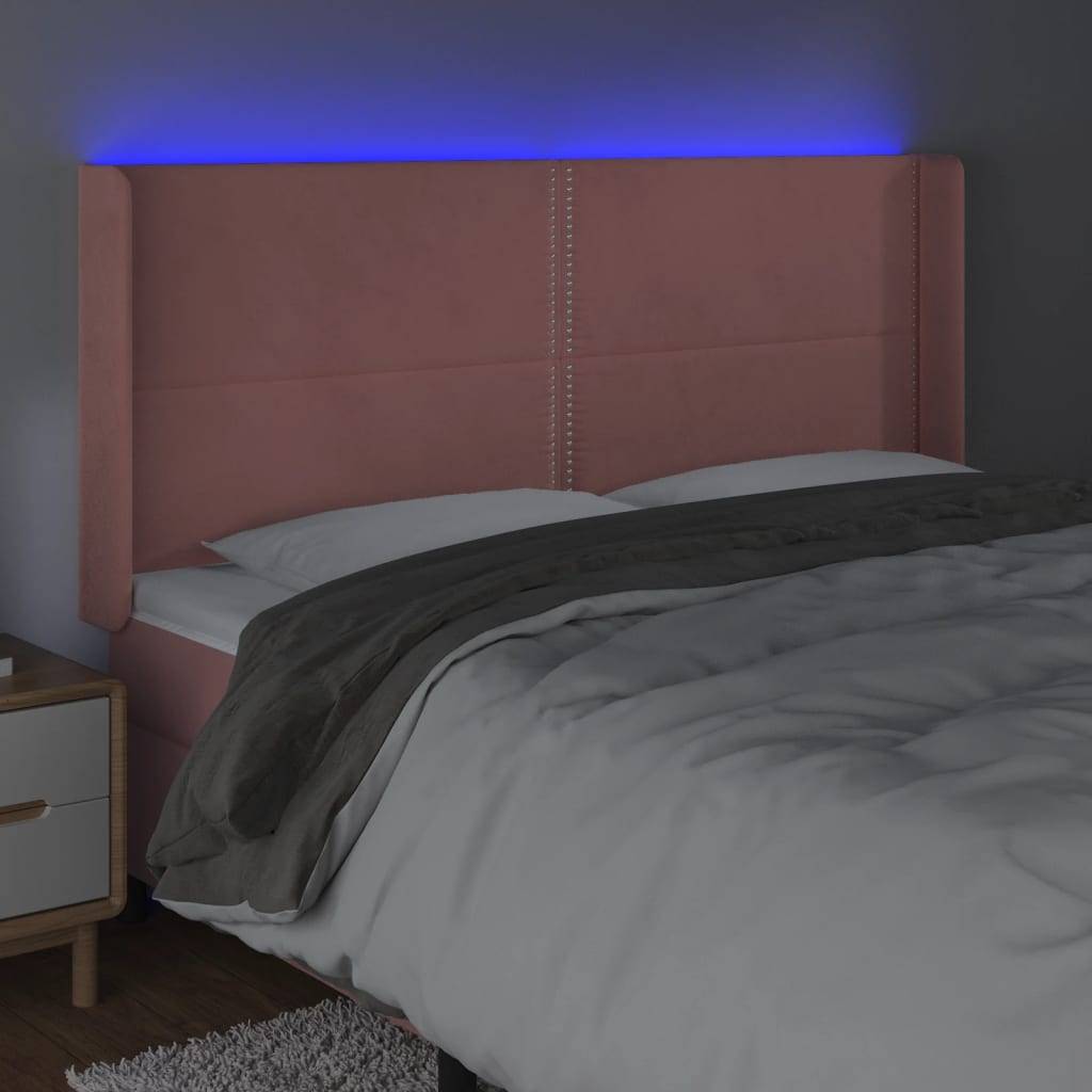 vidaXL LED Kopfteil Rosa 163x16x118/128 cm Samt