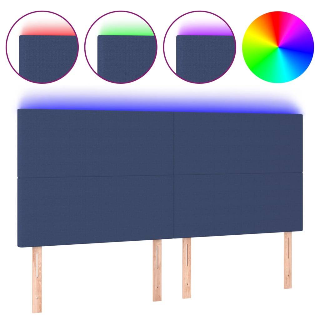 vidaXL LED Kopfteil Blau 160x5x118/128 cm Stoff