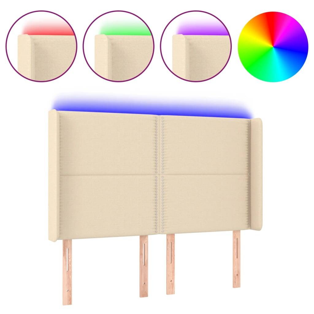 vidaXL LED Kopfteil Creme 147x16x118/128 cm Stoff
