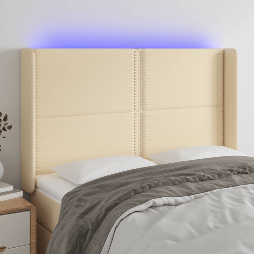 vidaXL LED Kopfteil Creme 147x16x118/128 cm Stoff