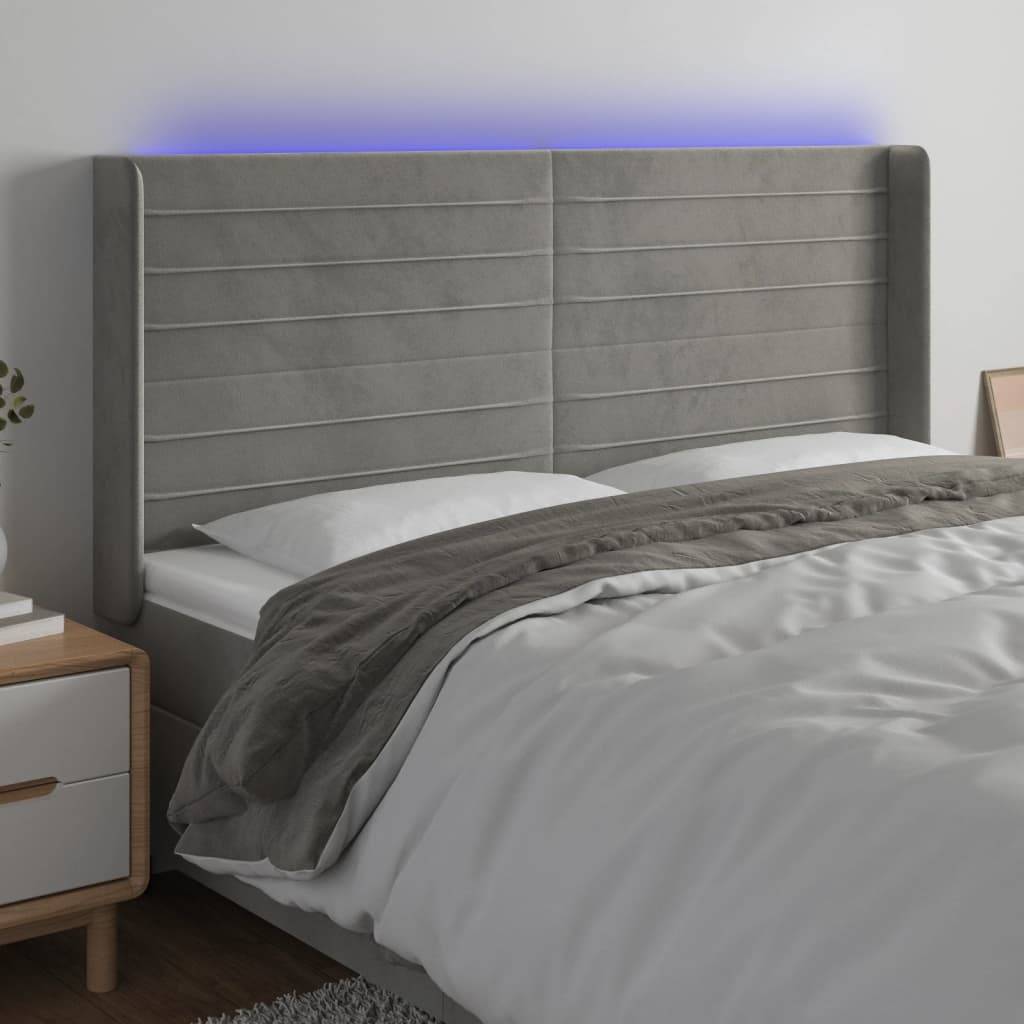 vidaXL LED Kopfteil Hellgrau 183x16x118/128 cm Samt