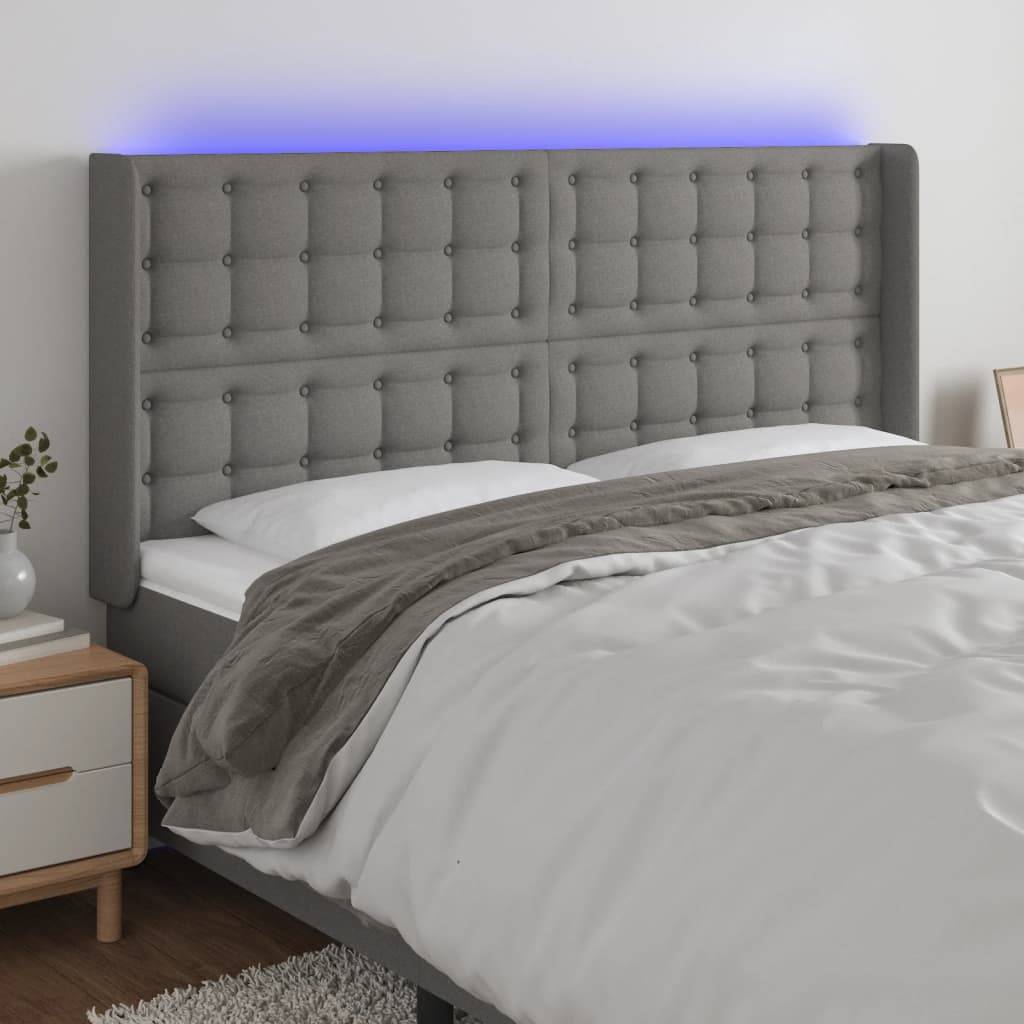 vidaXL LED Kopfteil Dunkelgrau 163x16x118/128 cm Stoff