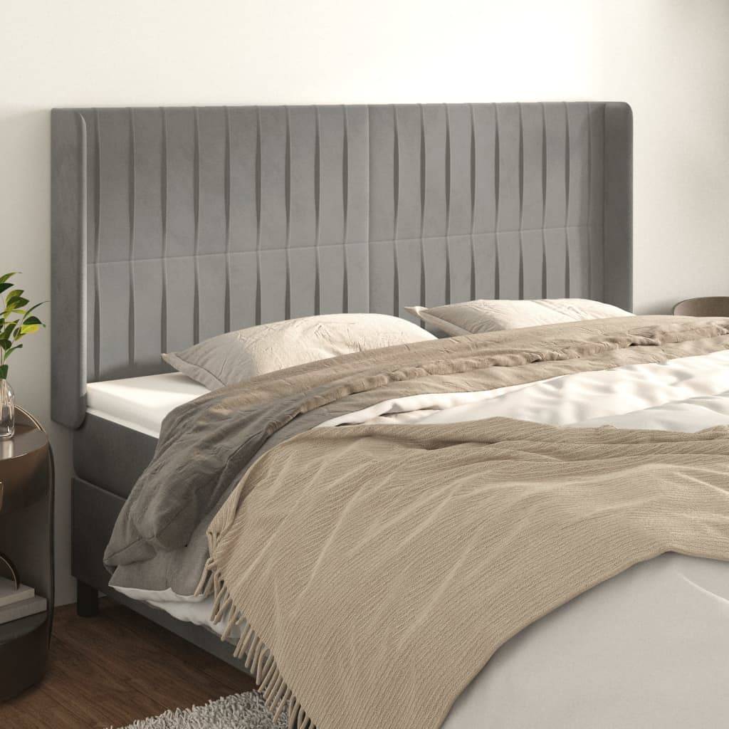 vidaXL Kopfteil mit Ohren Hellgrau 163x16x118/128 cm Samt