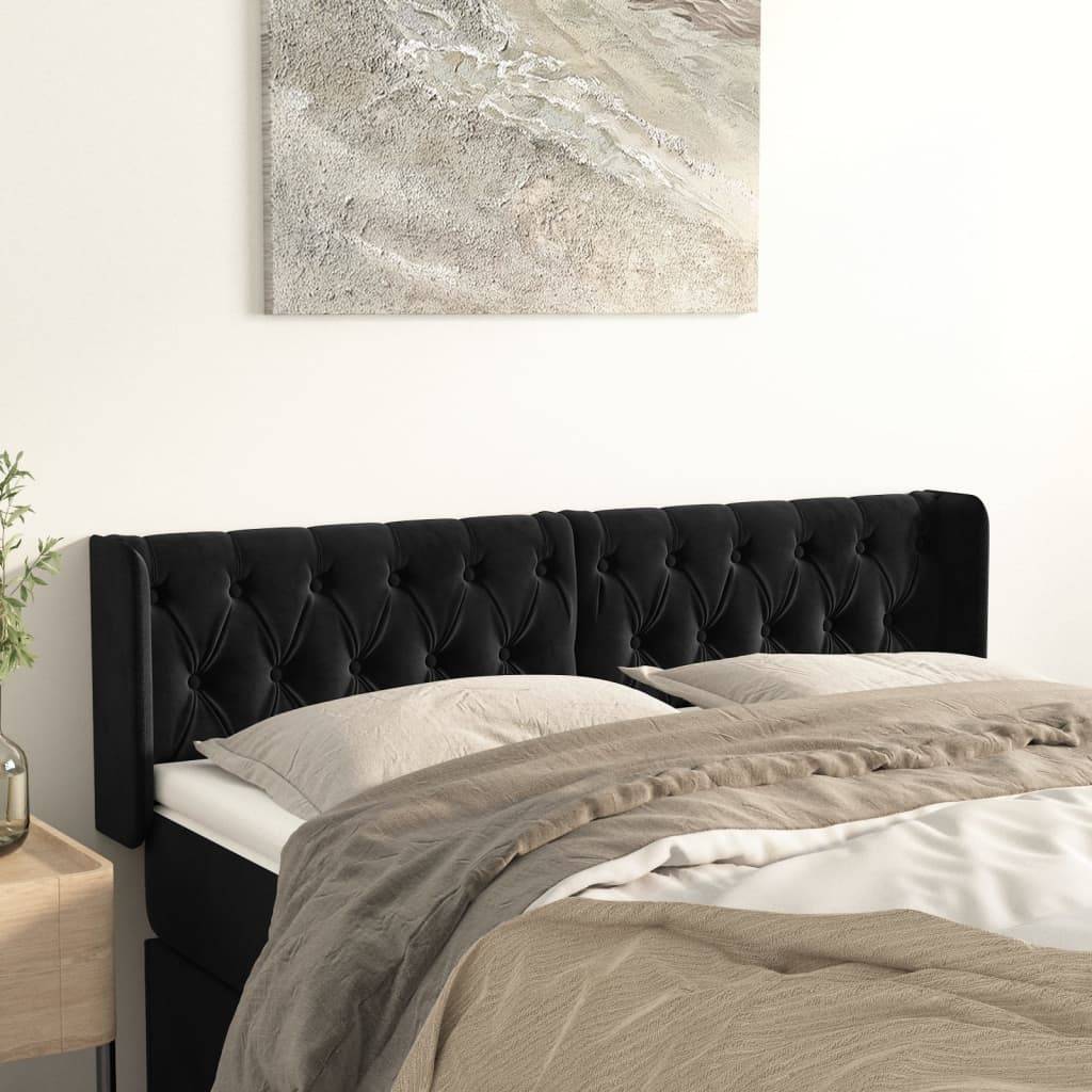vidaXL Kopfteil mit Ohren Schwarz 147x16x78/88 cm Samt