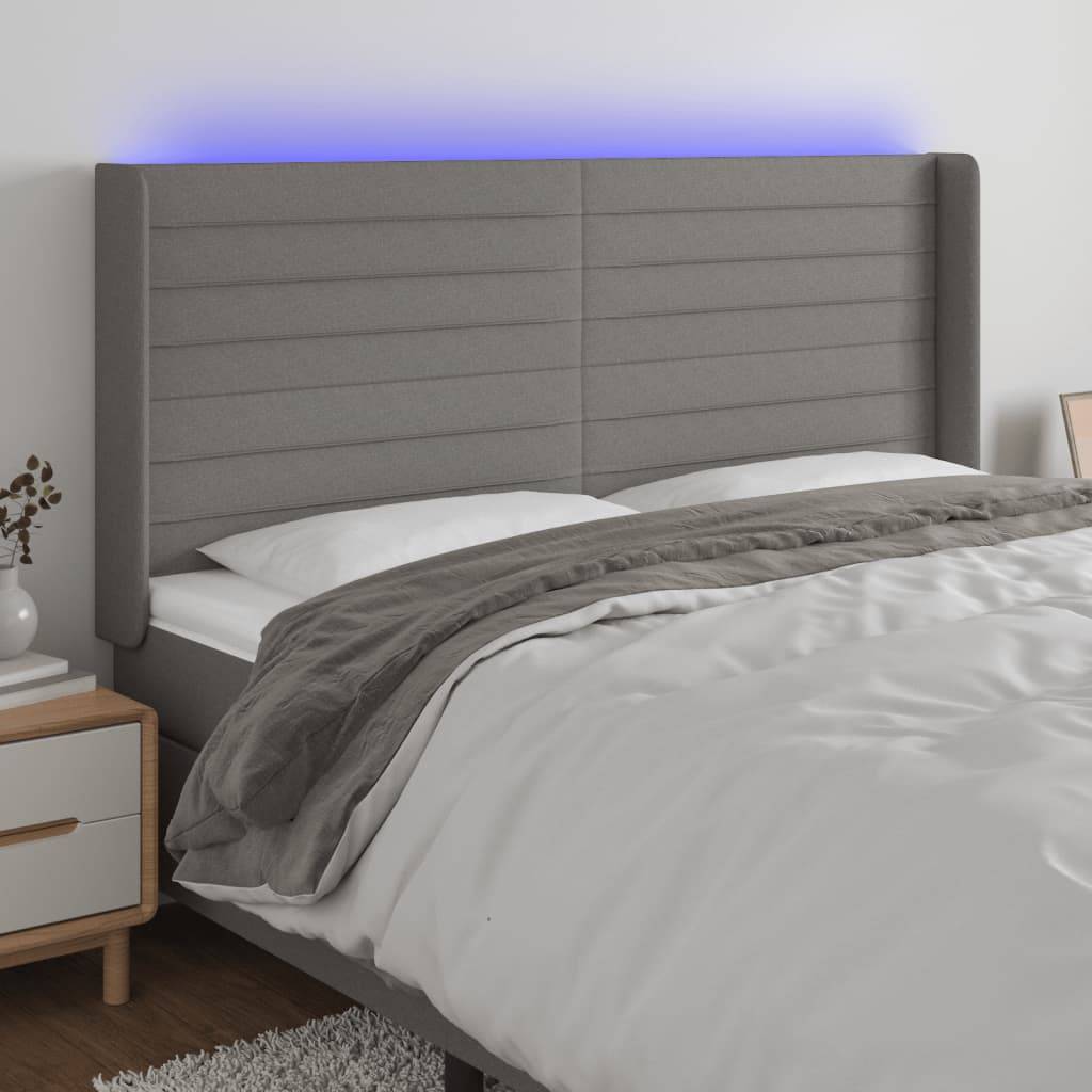 vidaXL LED Kopfteil Dunkelgrau 183x16x118/128 cm Stoff