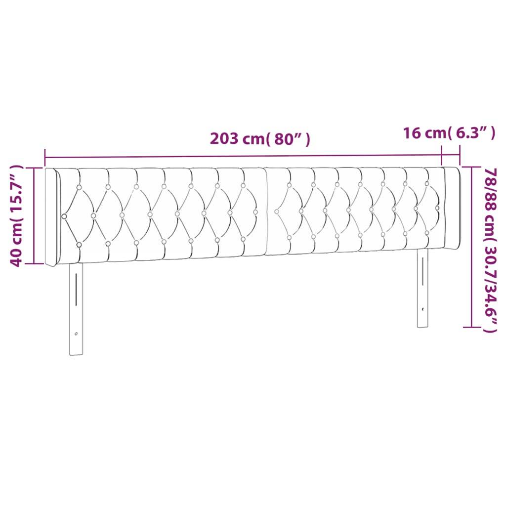 vidaXL Kopfteil mit Ohren Dunkelgrau 203x16x78/88 cm Samt