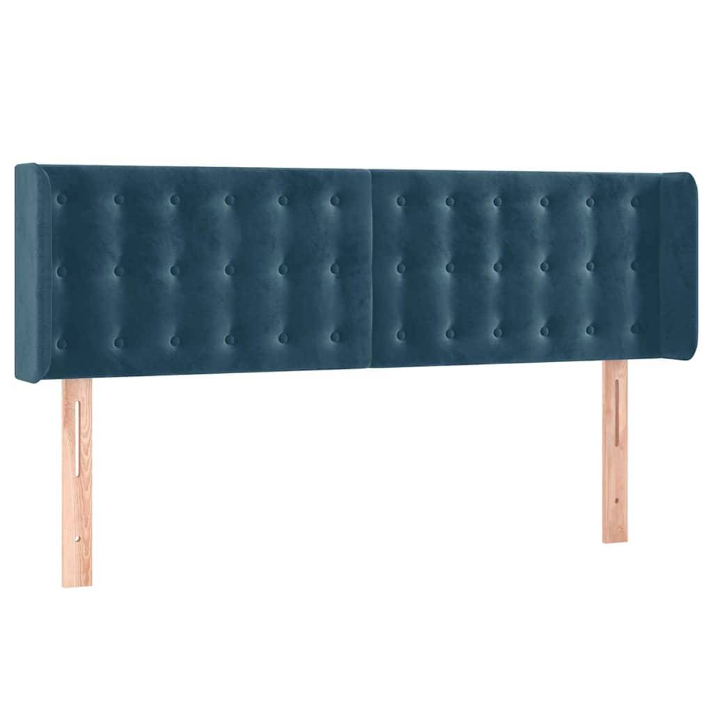 vidaXL Kopfteil mit Ohren Dunkelblau 147x16x78/88 cm Samt