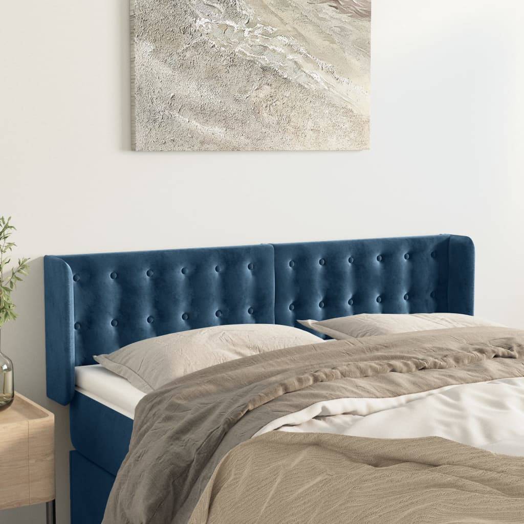 vidaXL Kopfteil mit Ohren Dunkelblau 147x16x78/88 cm Samt