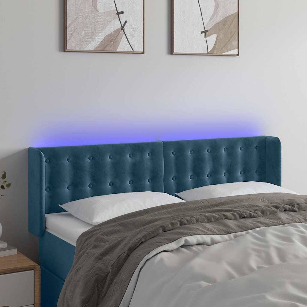 vidaXL LED Kopfteil Dunkelblau 147x16x78/88 cm Samt