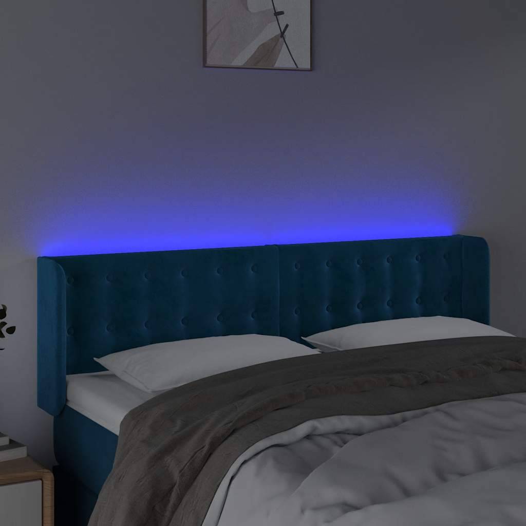 vidaXL LED Kopfteil Dunkelblau 147x16x78/88 cm Samt