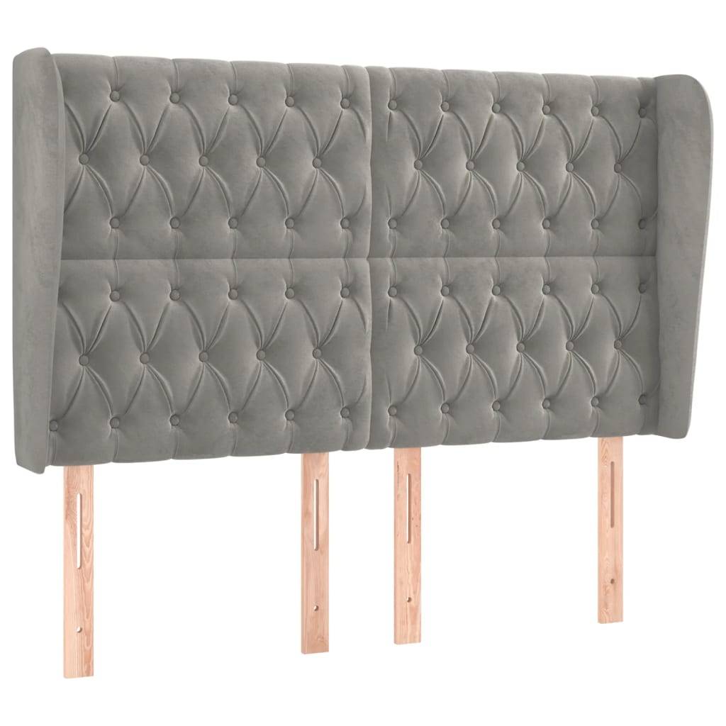 vidaXL Kopfteil mit Ohren Hellgrau 163x23x118/128 cm Samt
