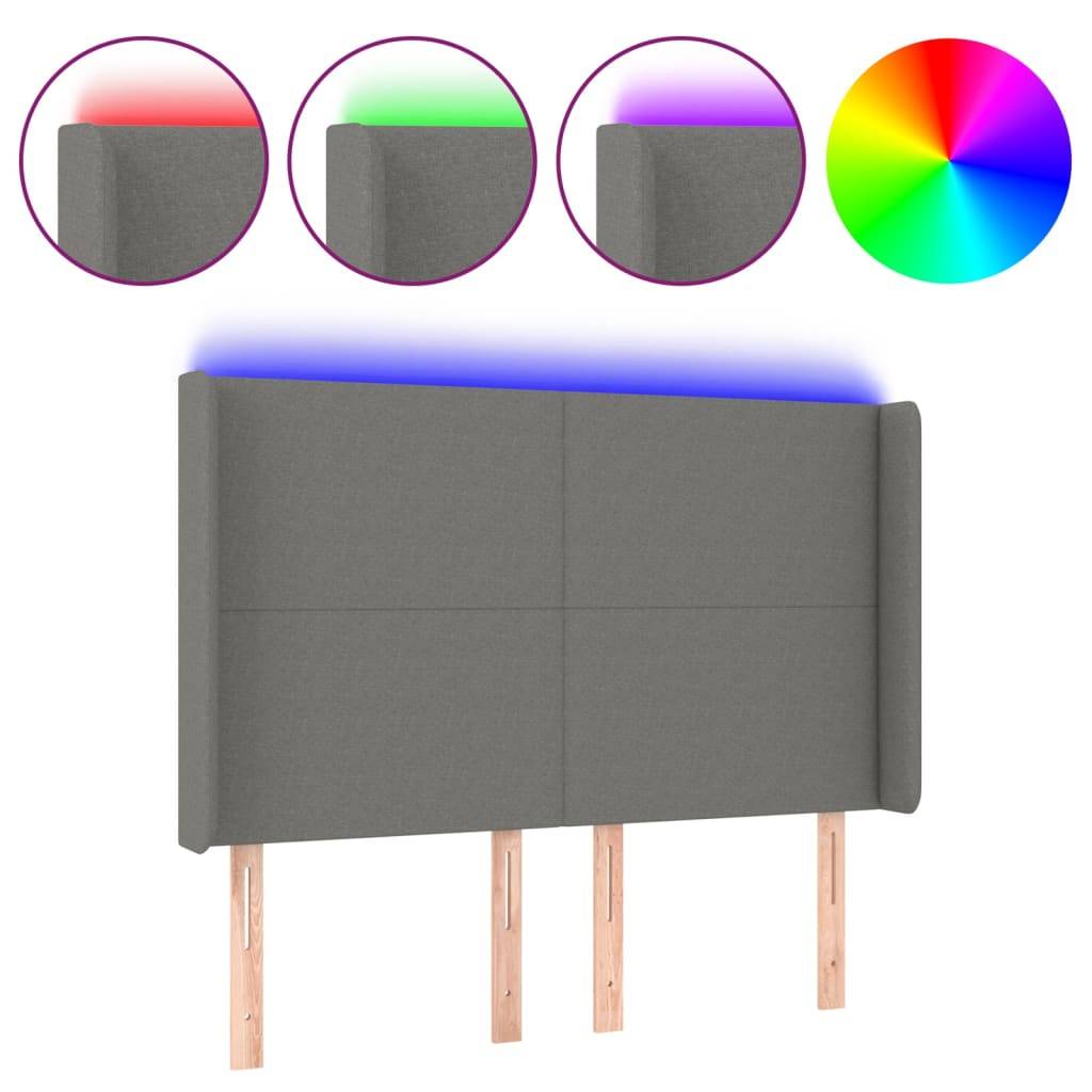 vidaXL LED Kopfteil Dunkelgrau 147x16x118/128 cm Stoff