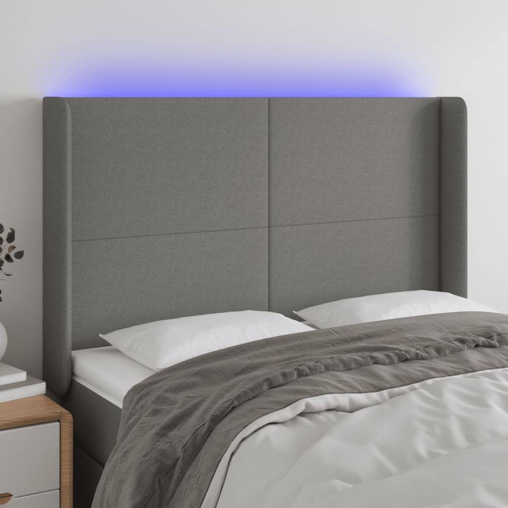 vidaXL LED Kopfteil Dunkelgrau 147x16x118/128 cm Stoff