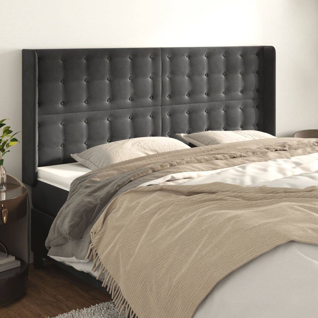 vidaXL Kopfteil mit Ohren Dunkelgrau 183x16x118/128 cm Samt