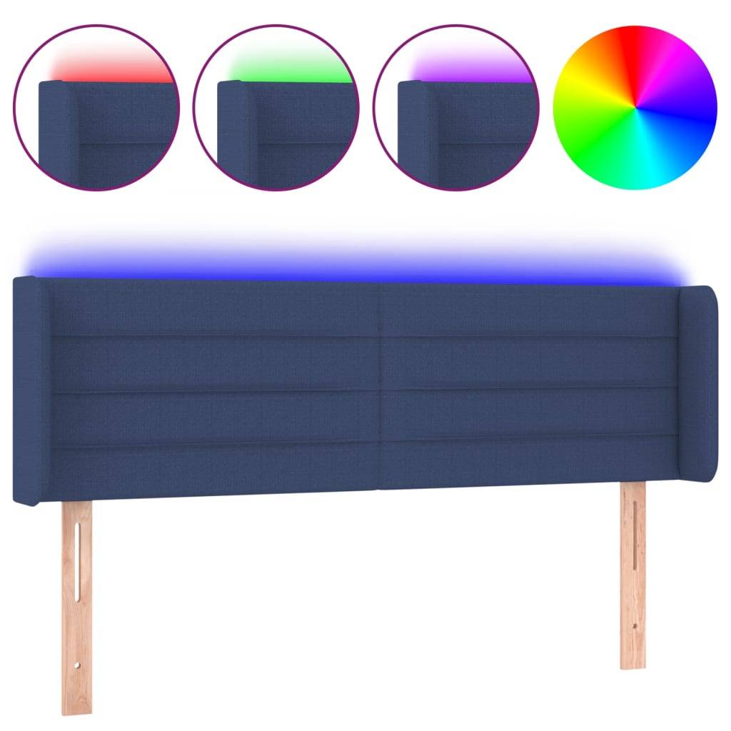vidaXL LED Kopfteil Blau 147x16x78/88 cm Stoff
