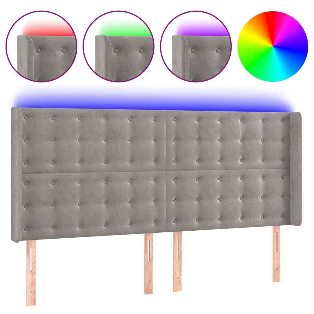 vidaXL LED Kopfteil Hellgrau 203x16x118/128 cm Samt