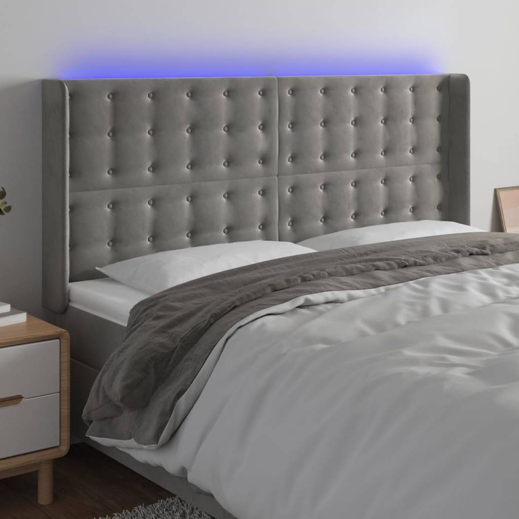 vidaXL LED Kopfteil Hellgrau 203x16x118/128 cm Samt