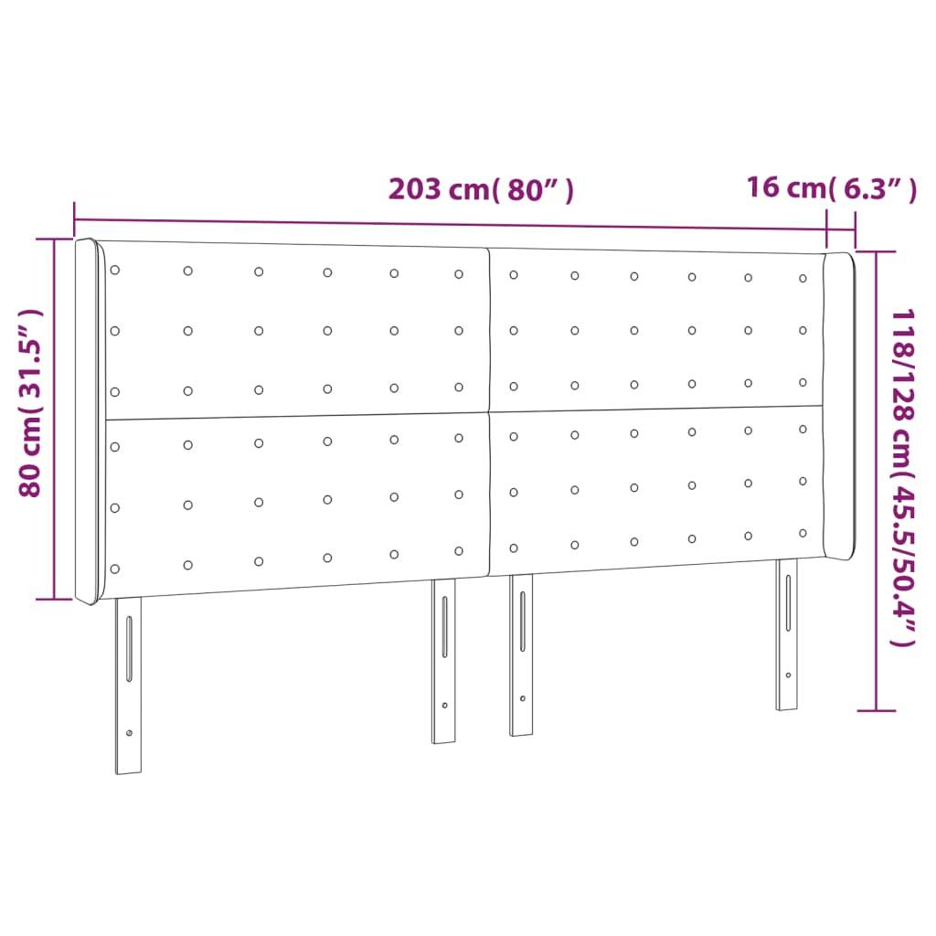vidaXL LED Kopfteil Hellgrau 203x16x118/128 cm Samt
