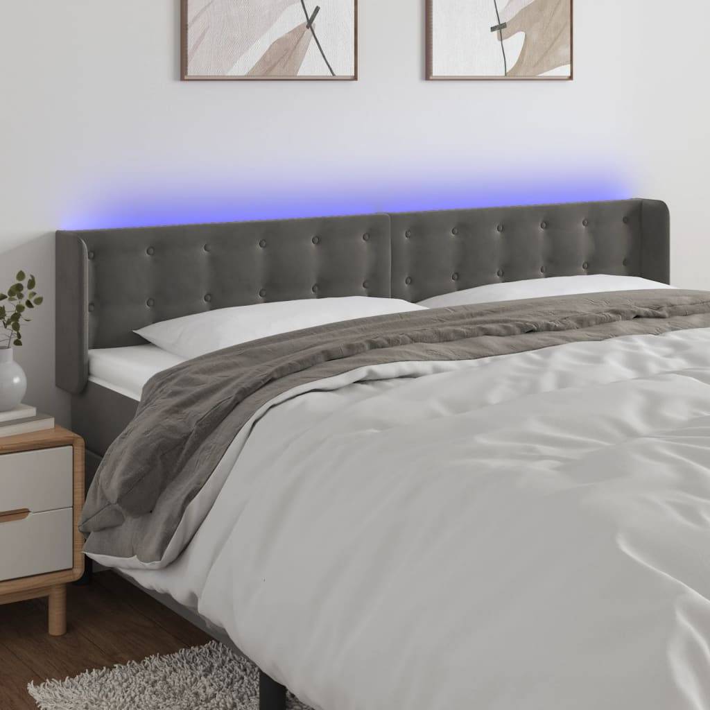 vidaXL LED Kopfteil Dunkelgrau 163x16x78/88 cm Samt