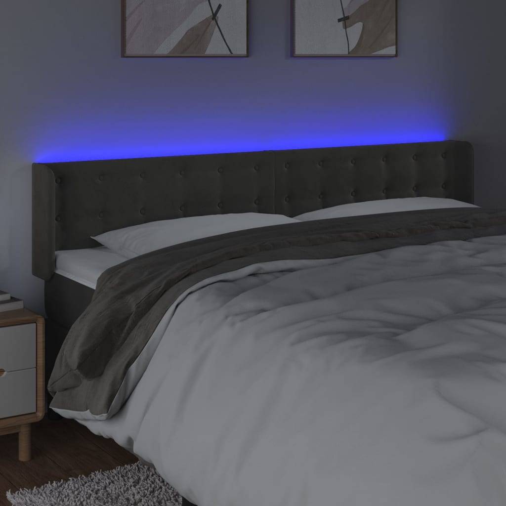 vidaXL LED Kopfteil Dunkelgrau 163x16x78/88 cm Samt
