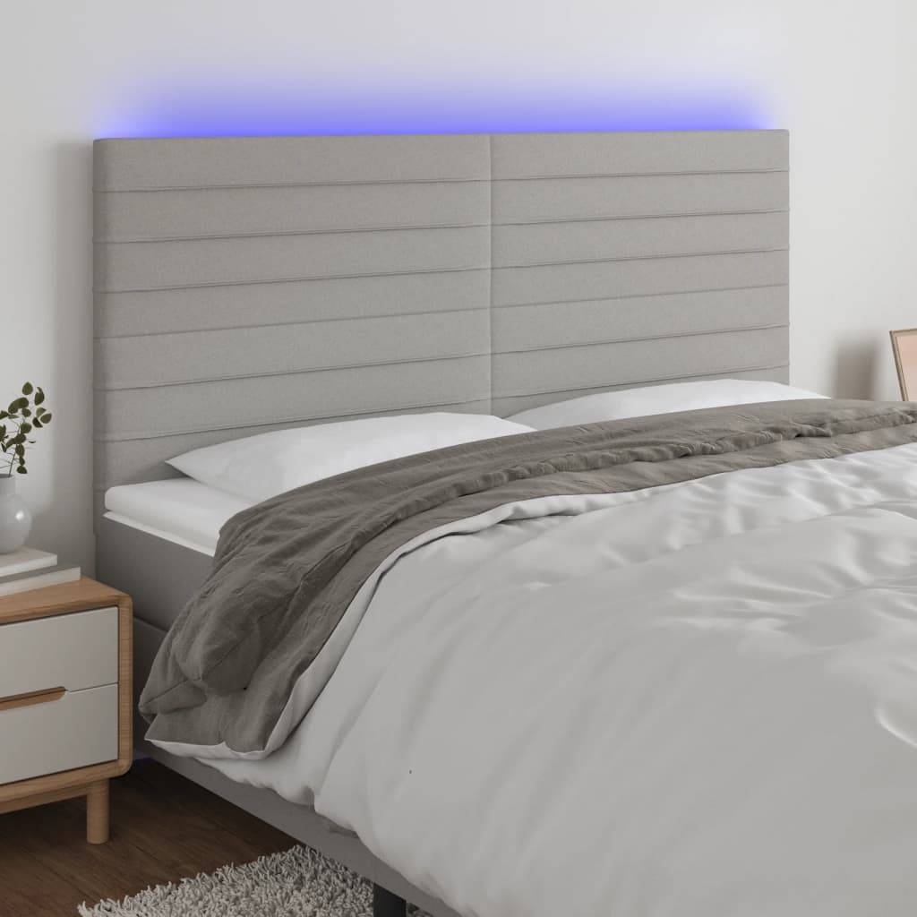vidaXL LED Kopfteil Hellgrau 180x5x118/128 cm Stoff