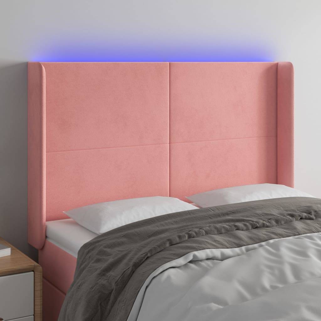 vidaXL LED Kopfteil Rosa 147x16x118/128 cm Samt