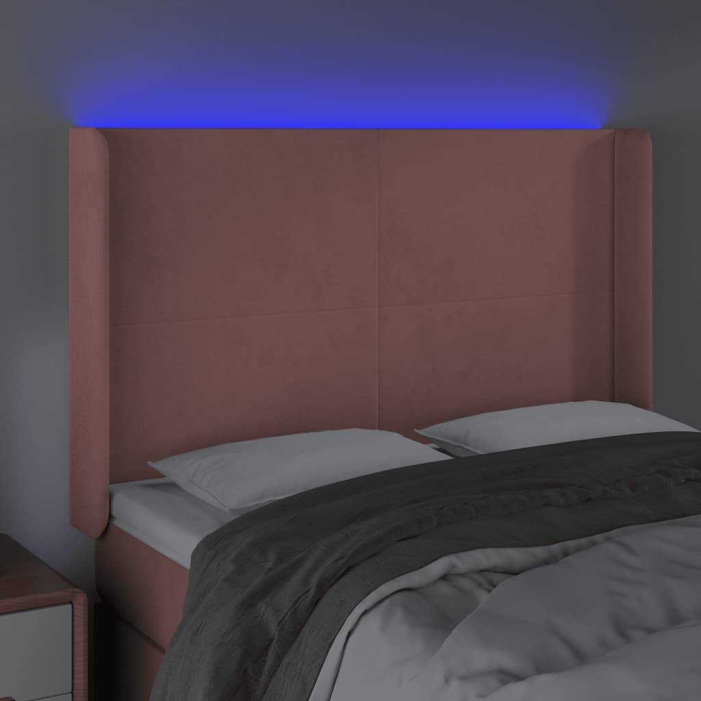 vidaXL LED Kopfteil Rosa 147x16x118/128 cm Samt