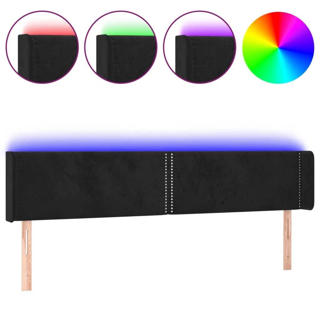 vidaXL LED Kopfteil Schwarz 163x16x78/88 cm Samt