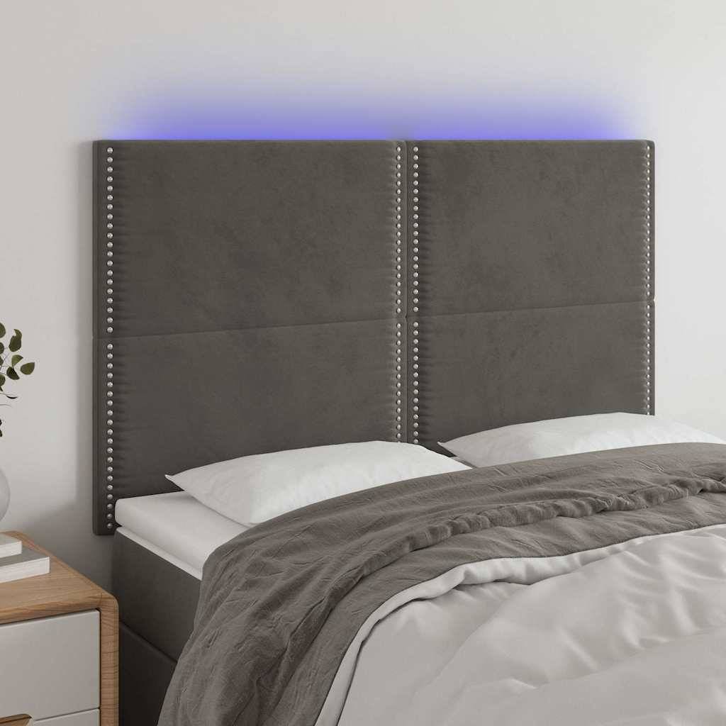 vidaXL LED Kopfteil Dunkelgrau 144x5x118/128 cm Samt