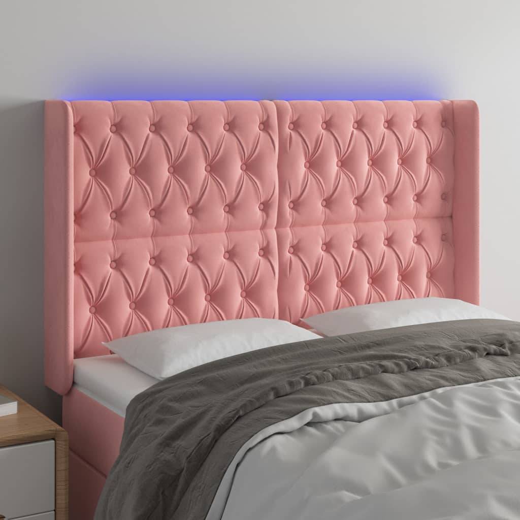 vidaXL LED Kopfteil Rosa 163x16x118/128 cm Samt