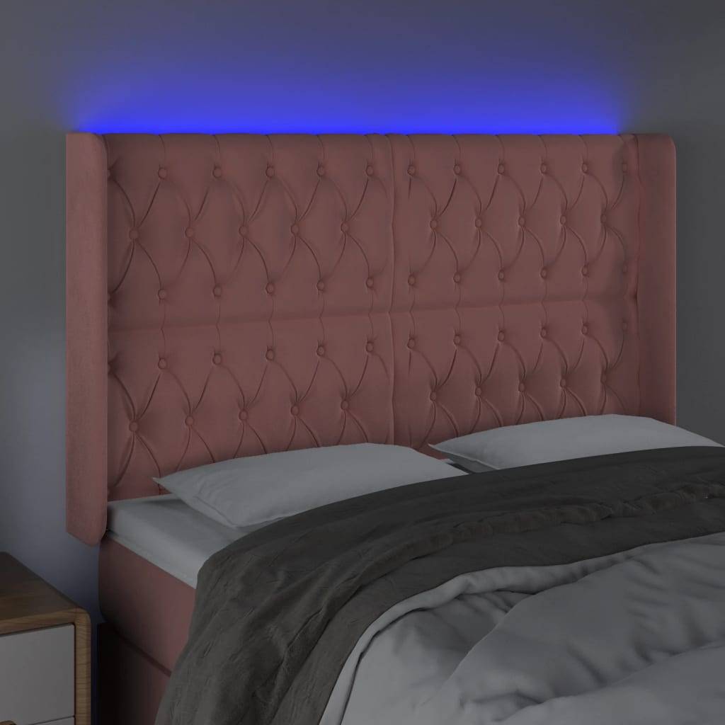 vidaXL LED Kopfteil Rosa 163x16x118/128 cm Samt