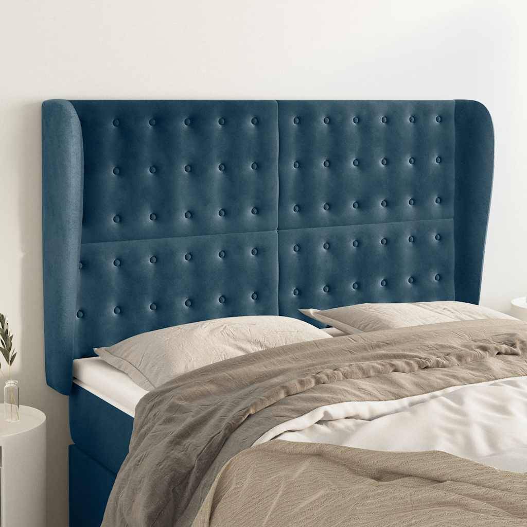 vidaXL Kopfteil mit Ohren Dunkelblau 147x23x118/128 cm Samt