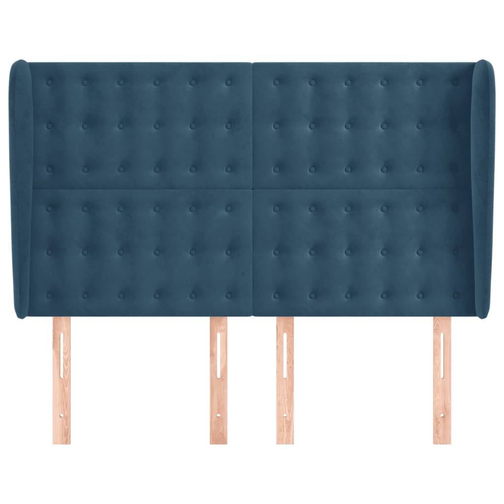 vidaXL Kopfteil mit Ohren Dunkelblau 147x23x118/128 cm Samt