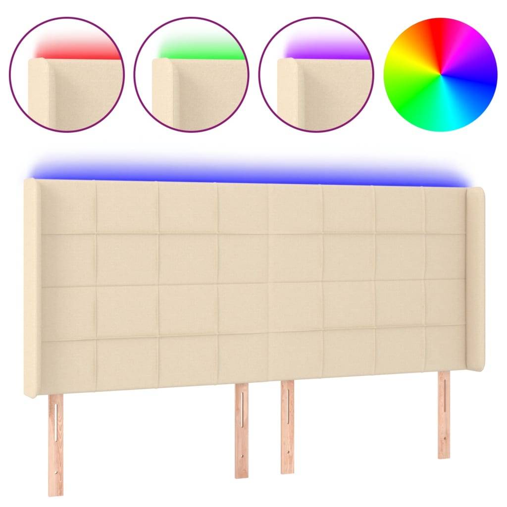 vidaXL LED Kopfteil Creme 163x16x118/128 cm Stoff