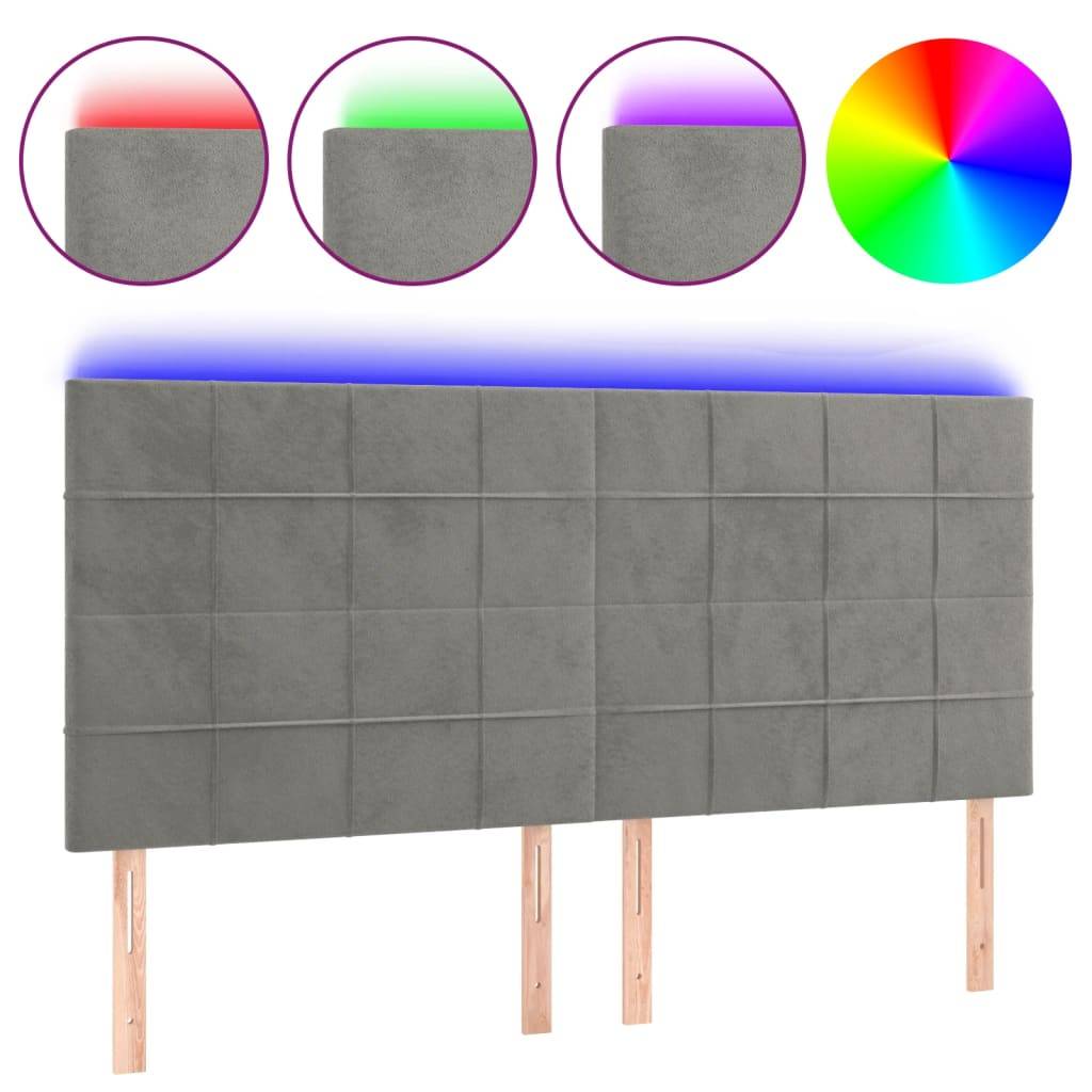 vidaXL LED Kopfteil Hellgrau 200x5x118/128 cm Samt