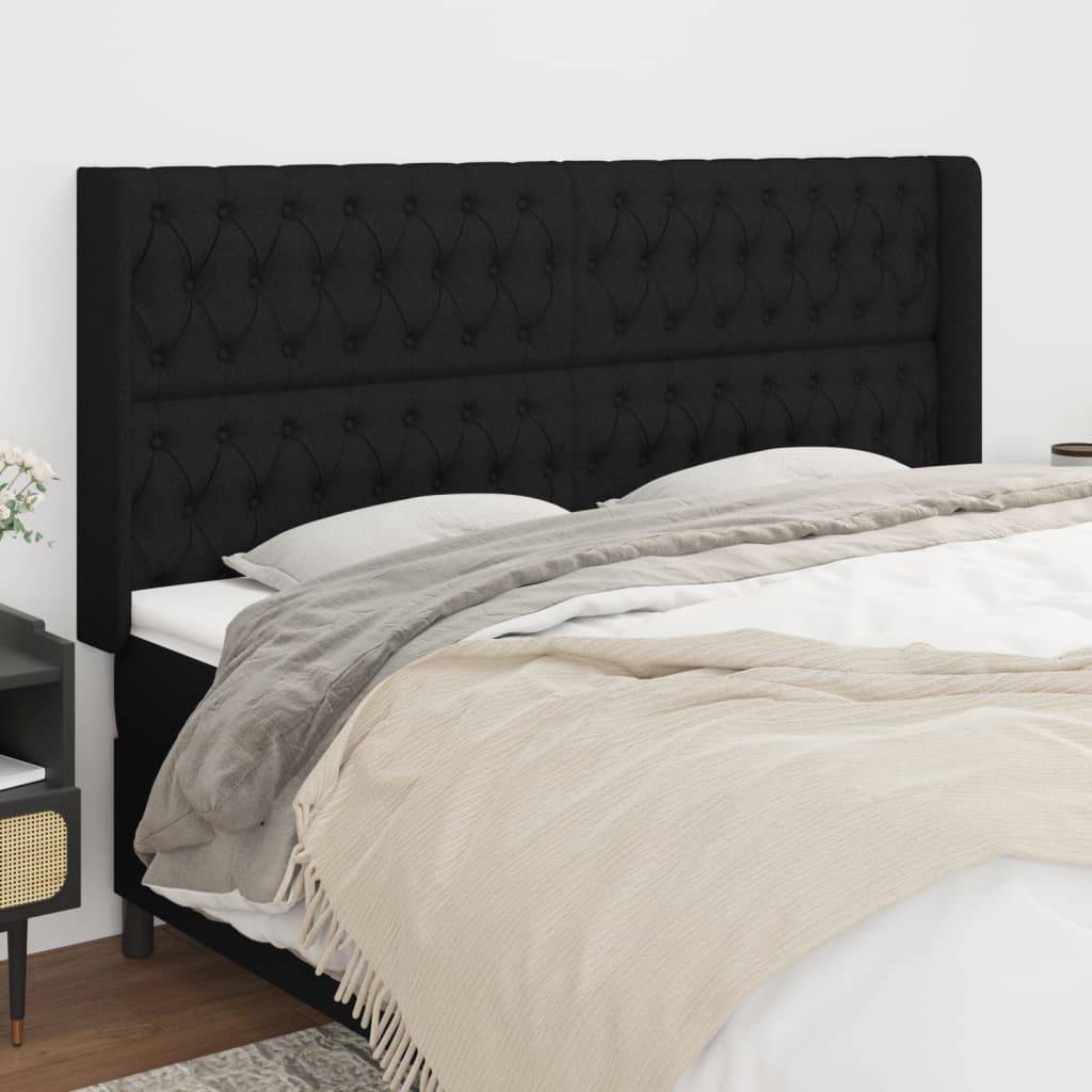 vidaXL Kopfteil mit Ohren Schwarz 203x16x118/128 cm Stoff
