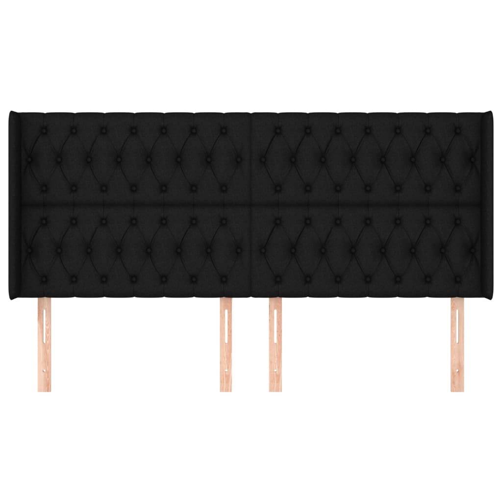 vidaXL Kopfteil mit Ohren Schwarz 203x16x118/128 cm Stoff