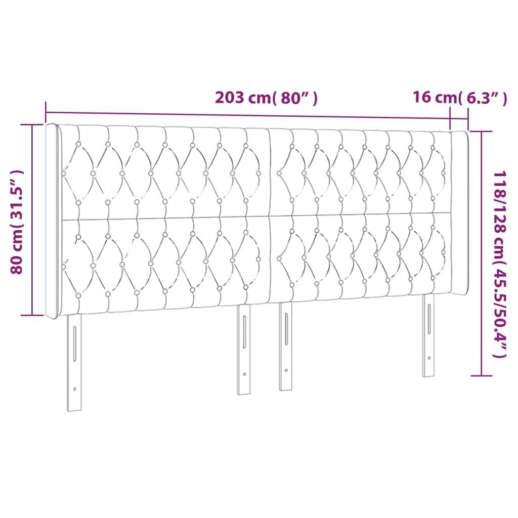 vidaXL Kopfteil mit Ohren Schwarz 203x16x118/128 cm Stoff