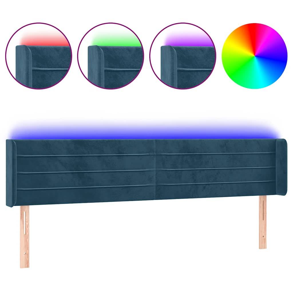 vidaXL LED Kopfteil Dunkelblau 163x16x78/88 cm Samt