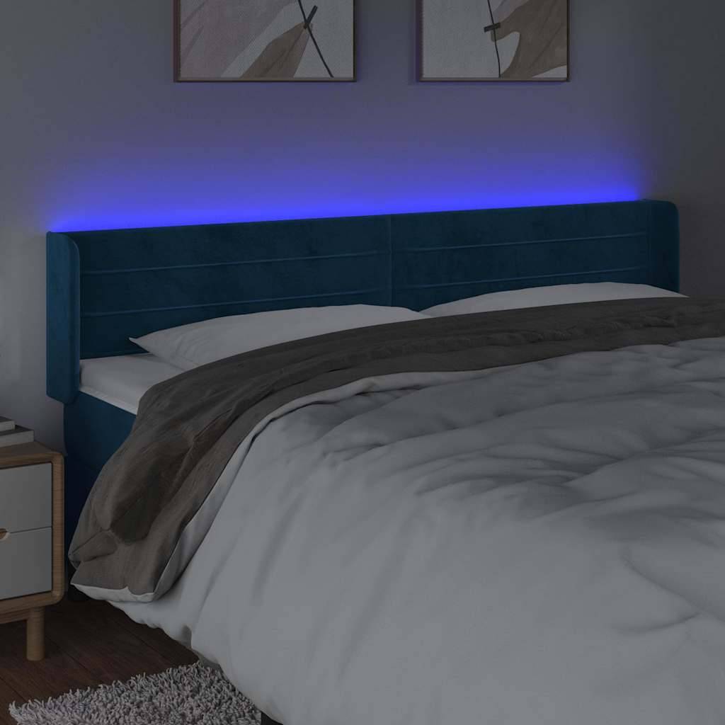 vidaXL LED Kopfteil Dunkelblau 163x16x78/88 cm Samt