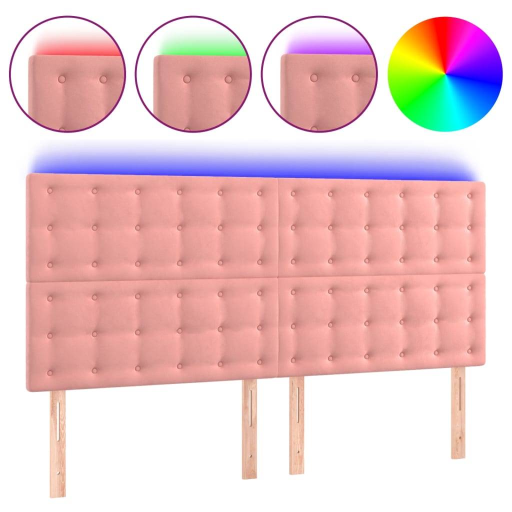 vidaXL LED Kopfteil Rosa 200x5x118/128 cm Samt
