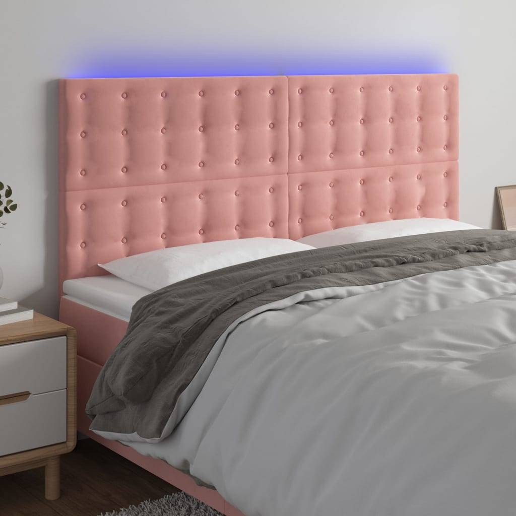 vidaXL LED Kopfteil Rosa 200x5x118/128 cm Samt
