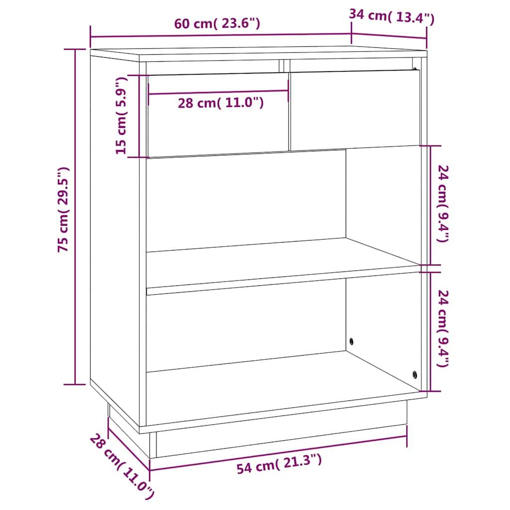 vidaXL Beistellschrank Weiß 60x34x75 cm Massivholz Kiefer