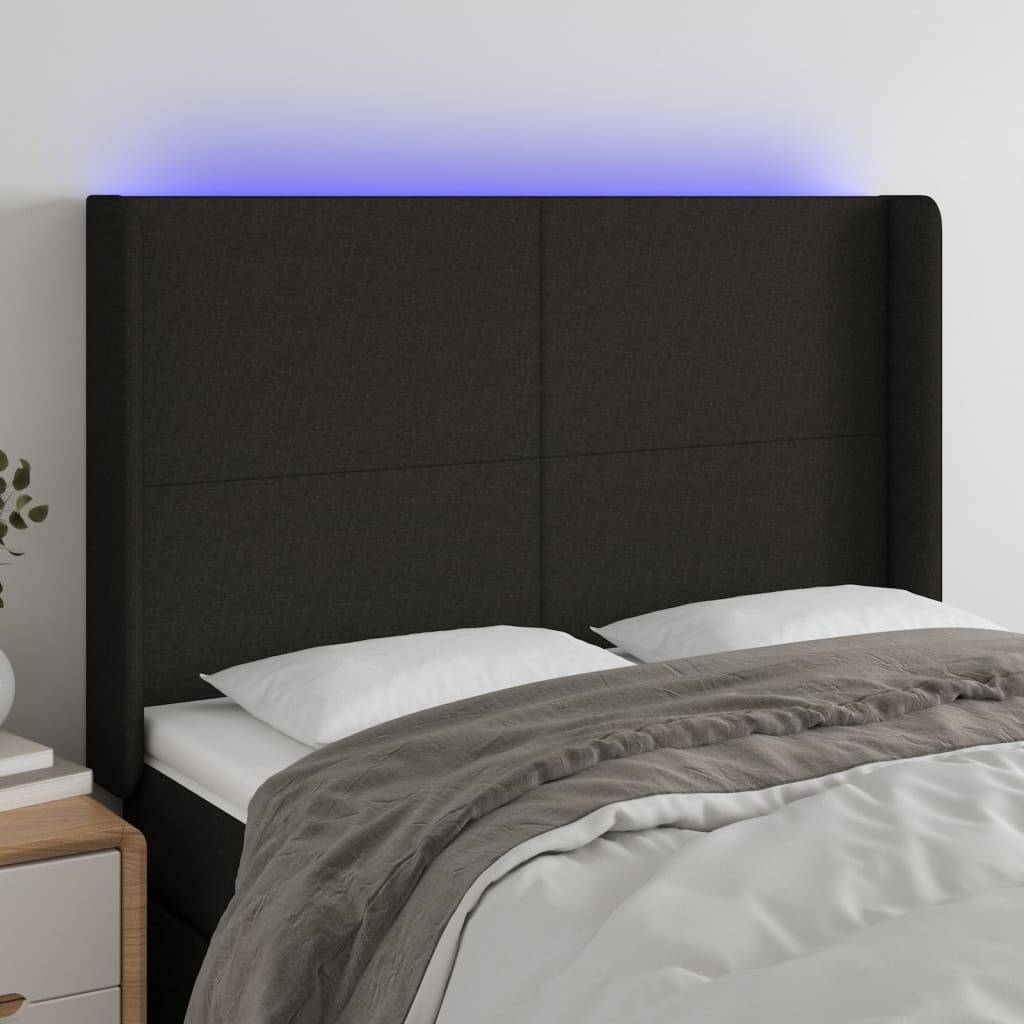 vidaXL LED Kopfteil Schwarz 147x16x118/128 cm Stoff