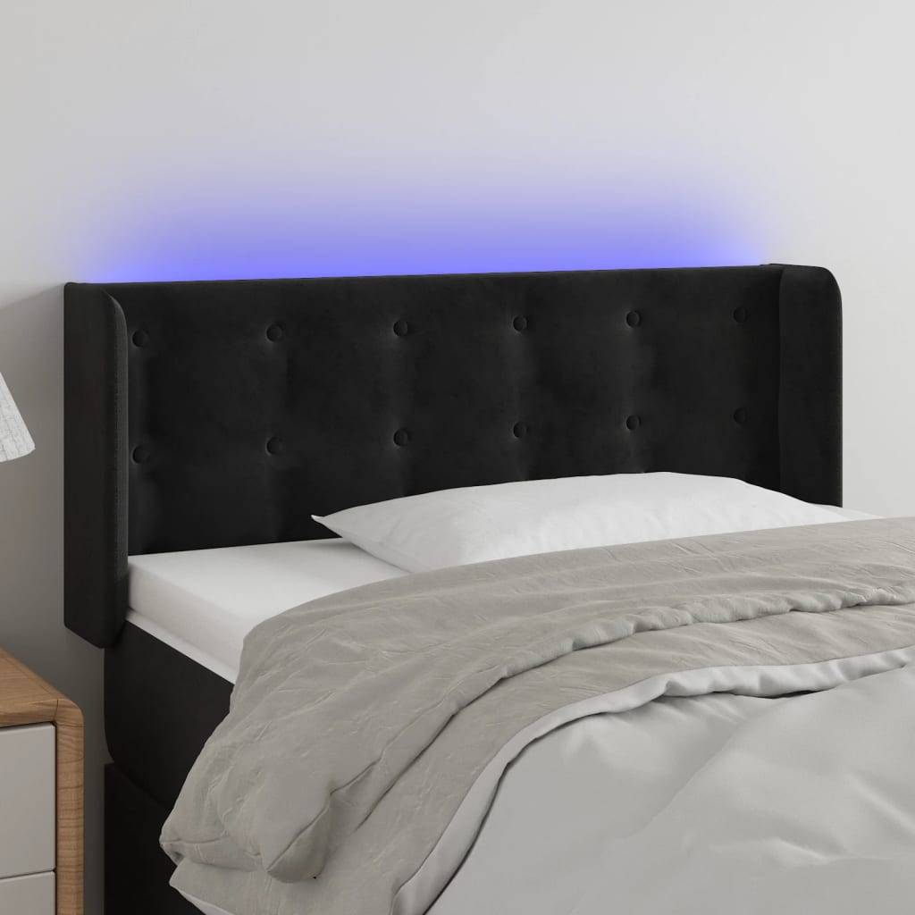 vidaXL LED Kopfteil Schwarz 93x16x78/88 cm Samt