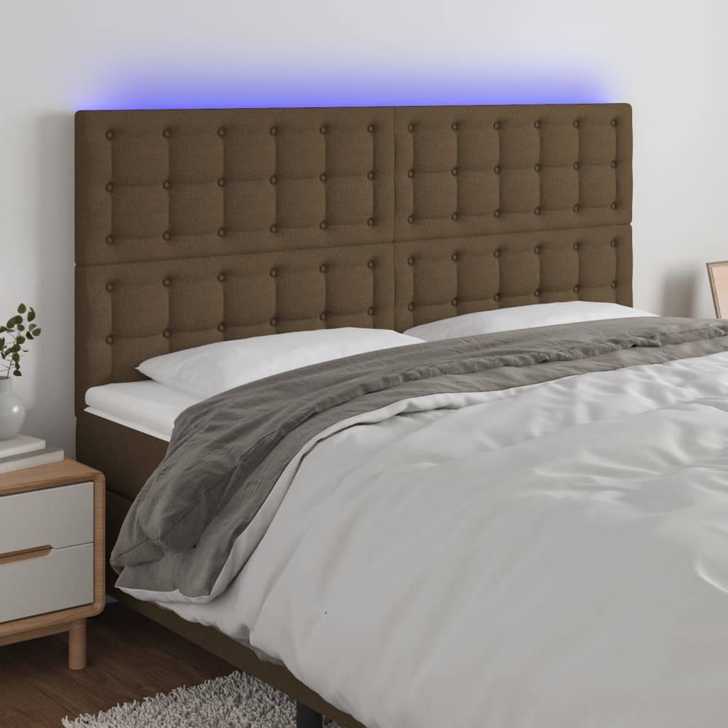 vidaXL LED Kopfteil Dunkelbraun 200x5x118/128 cm Stoff