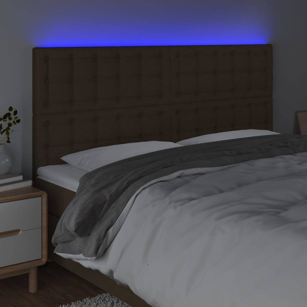 vidaXL LED Kopfteil Dunkelbraun 200x5x118/128 cm Stoff